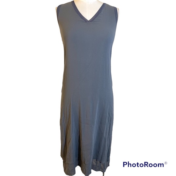 ❤️ Vince Grey Sheer Silk Double Layer Midi Dress - Picture 3 of 8